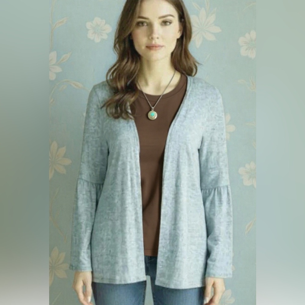 Honey Peace Women's Bell Sleeve Soft Aqua Blue Open Cardigan Sweater Size Medium